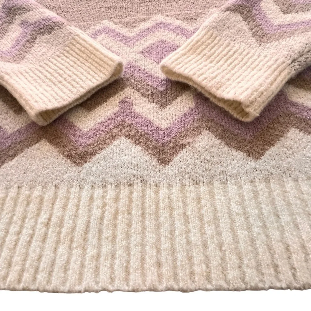 J. CREW Geometric Fair Isle Crewneck Sweater Heather Khaki Ivory Women's Size S
